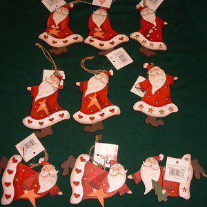 Wooden Santa Christmas Ornaments Set of 9 (NWT)